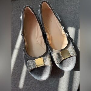 Cole Haan Women's Gray Ballet Flats with Glitter Bow Size 8